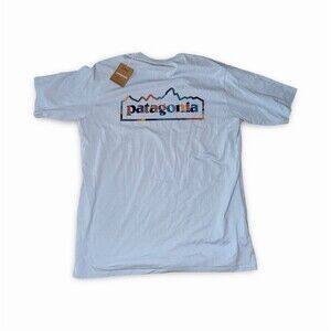 Patagonia Responsibili-Tee Mens L Light Blue Graphic Logo Crew Neck